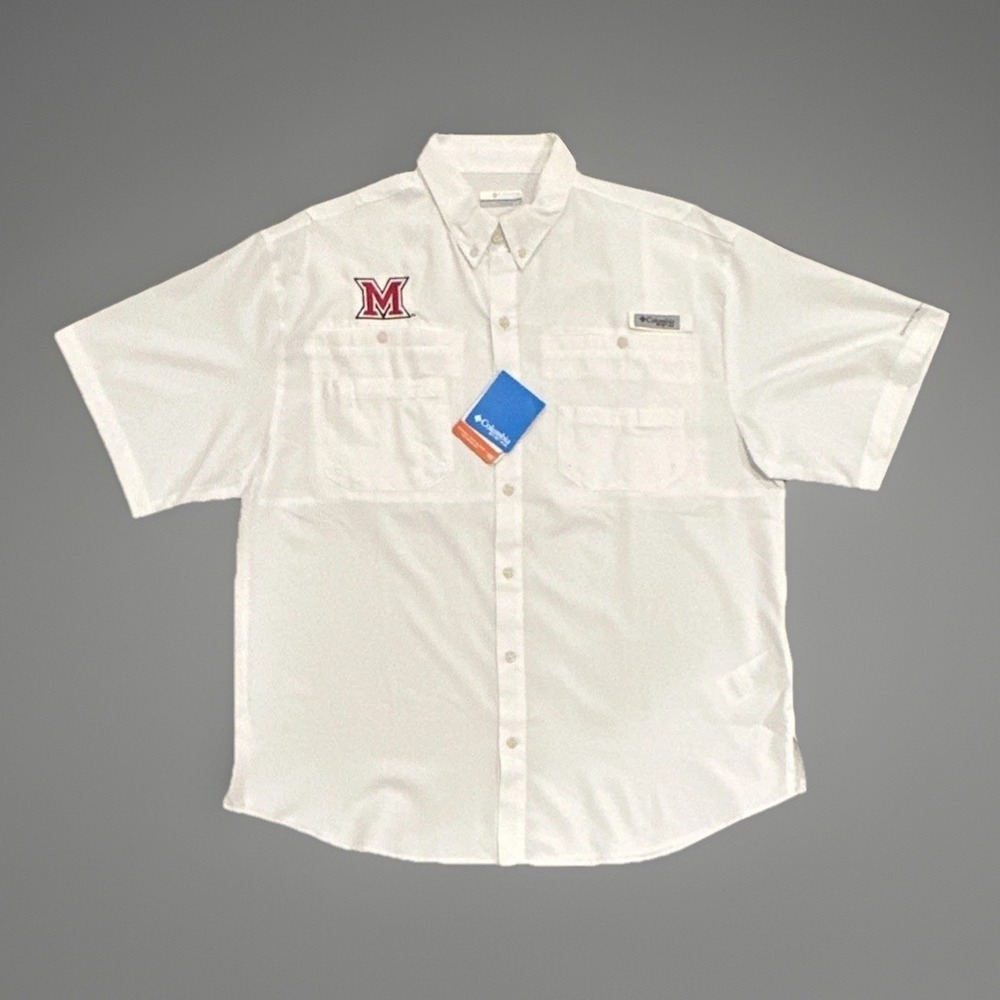 Maryland Terrapins Columbia PFG Tamiami II SS White Men's Large Omni-Shade *NEW*